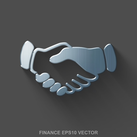 Flat metallic finance 3D icon. Polished Steel Handshake icon with transparent shadow on Gray background. EPS 10, vector illustration.のイラスト素材
