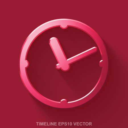 Flat metallic timeline 3D icon. Red Glossy Metal Clock icon with transparent shadow on Red background. EPS 10, vector illustration.のイラスト素材