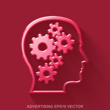 Flat metallic advertising 3D icon. Red Glossy Metal Head With Gears icon with transparent shadow on Red background. EPS 10, vector illustration.のイラスト素材