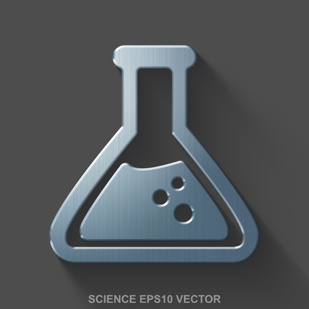 Flat metallic Science 3D icon. Polished Steel Flask icon with transparent shadow on Gray background. EPS 10, vector illustration.のイラスト素材