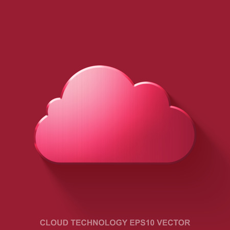 Flat metallic cloud technology 3D icon. Red Glossy Metal Cloud icon with transparent shadow on Red background. EPS 10, vector illustration.のイラスト素材