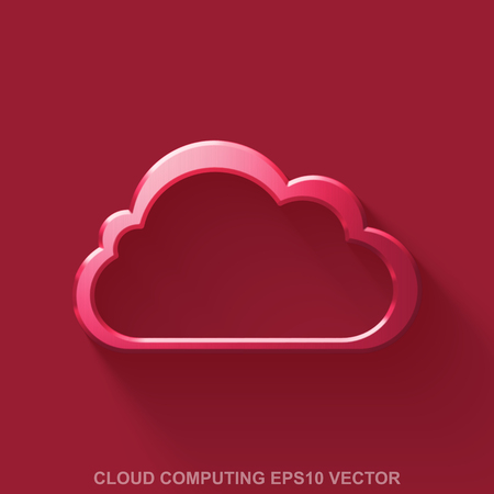 Flat metallic cloud technology 3D icon. Red Glossy Metal Cloud icon with transparent shadow on Red background. EPS 10, vector illustration.のイラスト素材