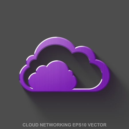 Flat metallic cloud computing 3D icon. Purple Glossy Metal Cloud icon with transparent shadow on Gray background. EPS 10, vector illustration.のイラスト素材