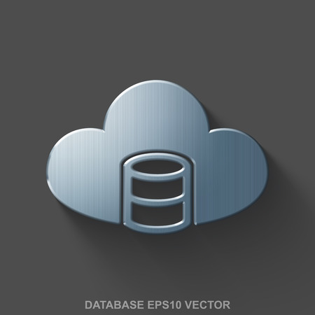 Flat metallic Database 3D icon. Polished Steel Database With Cloud icon with transparent shadow on Gray background. EPS 10, vector illustration.のイラスト素材