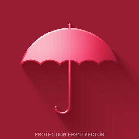 Flat metallic safety 3D icon. Red Glossy Metal Umbrella icon with transparent shadow on Red background. EPS 10, vector illustration.のイラスト素材