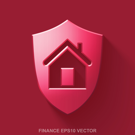 Flat metallic finance 3D icon. Red Glossy Metal Shield icon with transparent shadow on Red background. EPS 10, vector illustration.のイラスト素材