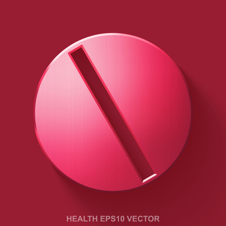 Flat metallic Health 3D icon. Red Glossy Metal Pill icon with transparent shadow on Red background. EPS 10, vector illustration.のイラスト素材
