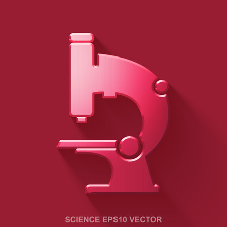 Flat metallic Science 3D icon. Red Glossy Metal Microscope icon with transparent shadow on Red background. EPS 10, vector illustration.のイラスト素材