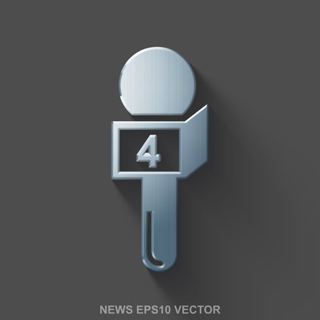Flat metallic news 3D icon. Polished Steel Microphone icon with transparent shadow on Gray background. EPS 10, vector illustration.のイラスト素材