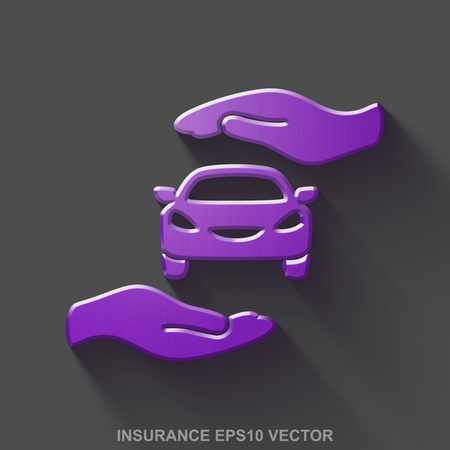 Flat metallic Insurance 3D icon. Purple Glossy Metal Car And Palm icon with transparent shadow on Gray background. EPS 10, vector illustration.のイラスト素材