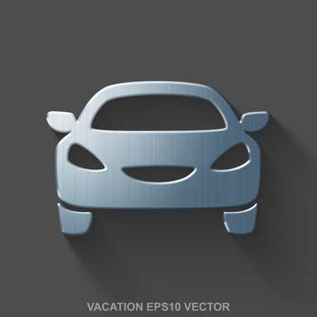 Flat metallic vacation 3D icon. Polished Steel Car icon with transparent shadow on Gray background. EPS 10, vector illustration.のイラスト素材