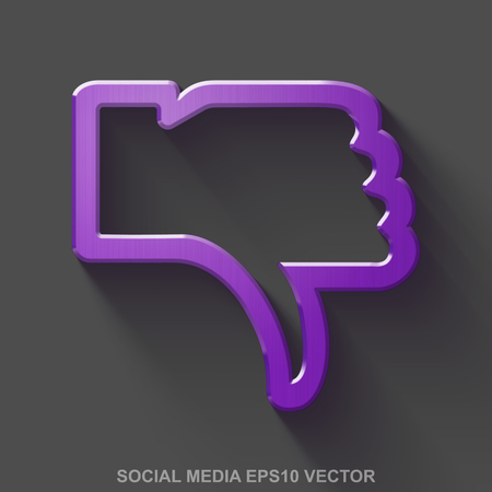 Flat metallic social media 3D icon. Purple Glossy Metal Thumb Down icon with transparent shadow on Gray background. EPS 10, vector illustration.のイラスト素材