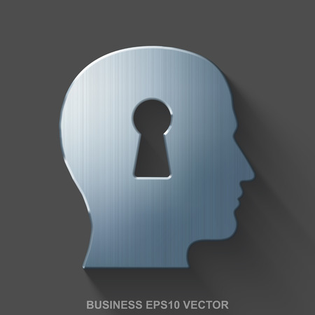Flat metallic business 3D icon. Polished Steel Head With Keyhole icon with transparent shadow on Gray background.のイラスト素材