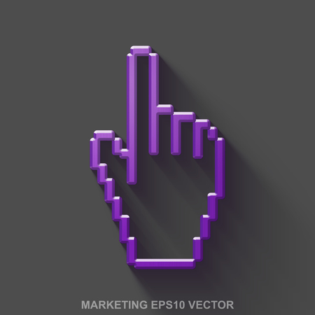 Flat metallic marketing 3D icon. Purple Glossy Metal Mouse Cursor icon with transparent shadow on Gray background.のイラスト素材