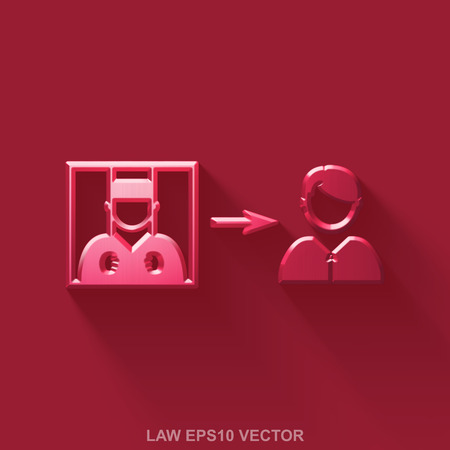 Flat metallic law 3D icon. Red Glossy Metal Criminal Freed icon with transparent shadow on Red background.のイラスト素材