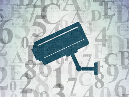 Security concept: Painted blue Cctv Camera icon on Digital Data Paper background with  Hexadecimal...