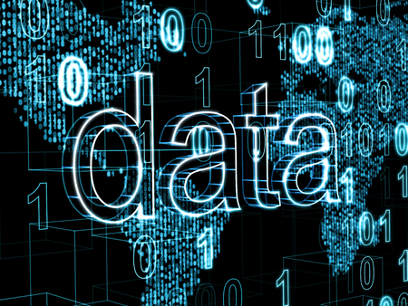 Information technology concept: word Data on digital world map background with binary code, 3d renderの写真素材
