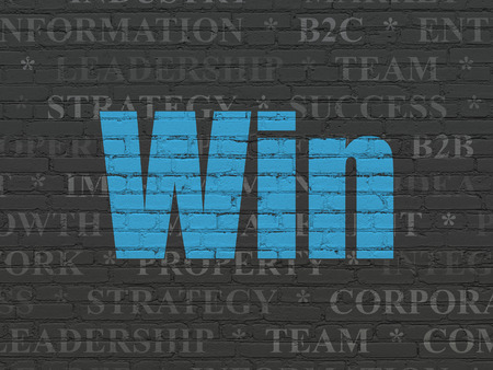 Finance concept: Painted blue text Win on Black Brick wall background with  Tag Cloudの写真素材