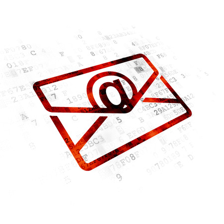 Business concept: Pixelated red Email icon on Digital backgroundの写真素材