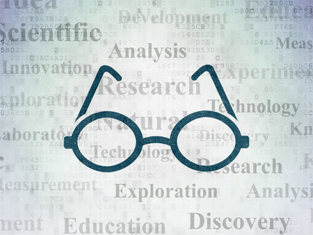 Science concept: Painted blue Glasses icon on Digital Data Paper background with  Tag Cloudの写真素材