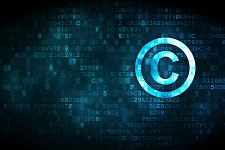 Law concept: pixelated Copyright icon on digital background, empty copyspace for card, text, advertisingの写真素材