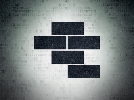 Constructing concept: Painted black Bricks icon on Digital Data Paper backgroundの写真素材