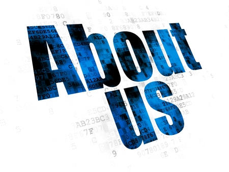 Advertising concept: Pixelated blue text About Us on Digital backgroundの写真素材