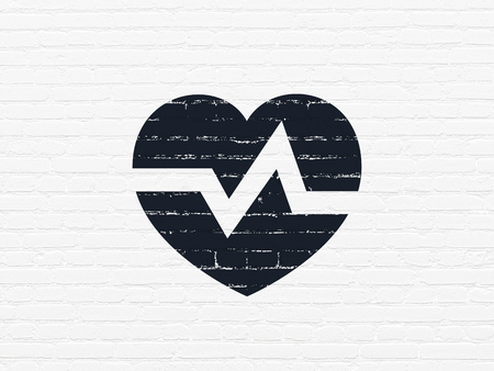 Health concept: Painted black Heart icon on White Brick wall backgroundの写真素材