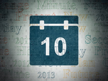 Time concept: Painted blue Calendar icon on Digital Data Paper background with  Tag Cloudの写真素材