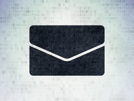 Business concept: Painted black Email icon on Digital Data Paper backgroundの写真素材