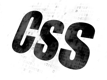 Programming concept: Pixelated black text Css on Digital backgroundの写真素材