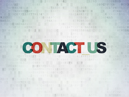Business concept: Painted multicolor text Contact us on Digital Data Paper backgroundの写真素材