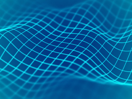 Virtual reality concept: abstract digital landscape grid in cyberspace. 3D wireframe mountain...