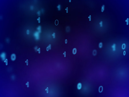 Information technology abstract background. Binary code flowing in cyberspace. Data protection:...