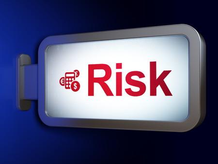 Finance concept: Risk and Calculator on advertising billboard background, 3D renderingの写真素材