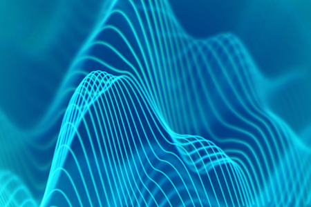 3D Sound waves. Big data abstract visualization. Digital technology concept: virtual landscape. Futuristic background. Blue sound waves, visual audio waves equalizer, EPS 10 vector illustration.の写真素材