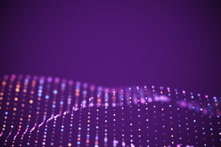 Abstract digital landscape or soundwaves with flowing particles. Big data technology background. Visualization of sound waves. Virtual reality concept: 3D digital surface. EPS 10 vector illustration.のイラスト素材