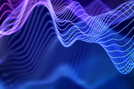 Big data abstract visualization: business charts analytics. 3D Sound waves. Digital surface with...