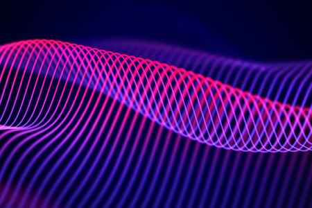3D Sound waves, visual audio equalizer. Big data abstract visualization. Neon bright sound waves. Digital technology concept: virtual landscape. Modern background. EPS 10 vector illustration.のイラスト素材