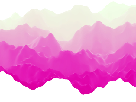 Abstract futuristic 3D mountains foggy landscape on alien planet. Space surface - sci-fi backdrop. Virtual reality concept or cyberspace background. Fictional world, vector EPS10 illustration.のイラスト素材