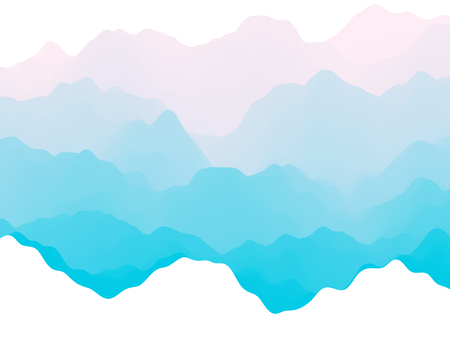 Abstract futuristic 3D mountains foggy landscape on alien planet. Space surface - sci-fi backdrop. Virtual reality concept or cyberspace background. Fictional world, vector EPS10 illustration.のイラスト素材