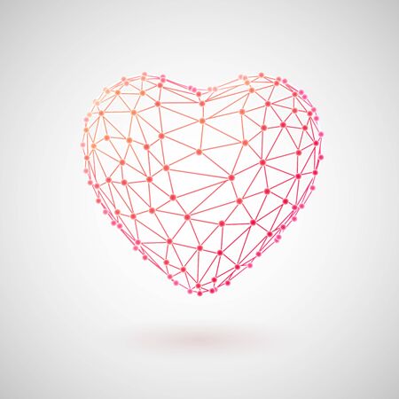 Concept of medical technology and healthcare. Red 3D polygonal wireframe heart. Medicine technology background. Abstract polygonal heart.のイラスト素材