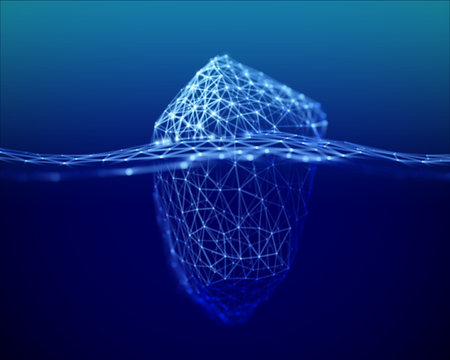The metaphor of Big Data, an iceberg with a small visible and large invisible part in the deep sea....