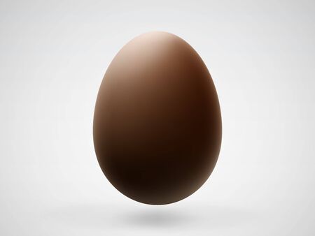 Single realistic chocolate Easter 3D egg with shadow on white background. Vector illustration of brown sweet chocolate chicken egg - traditional symbol of Easter holiday celebration.のイラスト素材