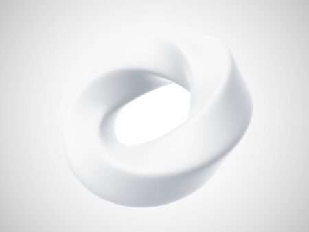 3D torus isolated on white background. Design element in shape of twisted torus or ring figure. Vector illustration of white abstract geometric object.のイラスト素材