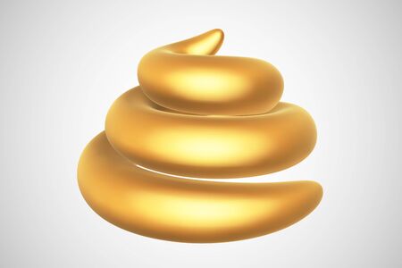 3D golden turd isolated on white background. Golden poo award for worst company and business or humorous funny gift. Vector illustration of shit made of gold.のイラスト素材