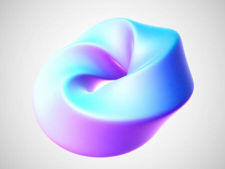 3D torus isolated on white background. Design element in shape of twisted torus or ring figure. Vector illustration of white abstract geometric object.のイラスト素材