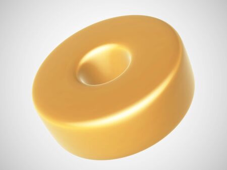 3D golden torus isolated on white background. Glamorous and luxury golden decoration element. Vector illustration of torus geometric shape.のイラスト素材
