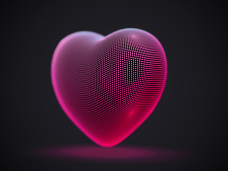 3D digital futuristic pink heart on gray background. Abstract vector illustration of online dating...