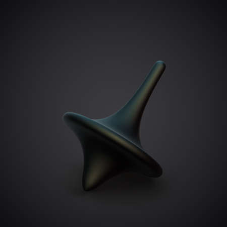 Black 3D spinning top on dark background.のイラスト素材